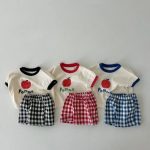 【73-120cm】セットアップ ベビー りんご柄 チェック
