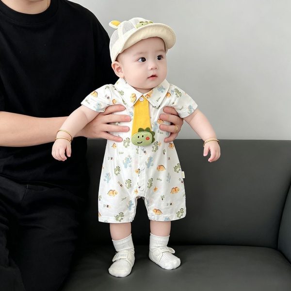 【66-90cm】ロンパース ベビー 恐竜 ネクタイ付き