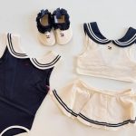 【80-140cm】水着 セーラー雰囲気 ノースリープ シンプル - 画像 (5)