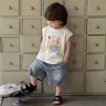 【73-110cm】トップスorパンツ ベビー クマ柄 ノースリーブ