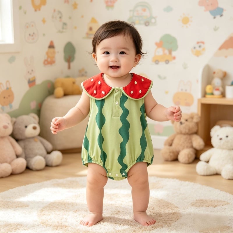 73eb526520c025f773e1258ea0e99387.jpg 【66-90cm】ロンパースorサロペット ベビー スイカ - 画像 (1)