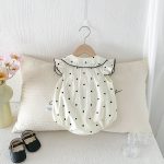 【66-90cm】ロンパース ベビー フリル ドット リボン付き - 画像 (4)