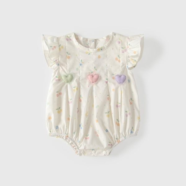【66-90cm】ロンパース ベビー スリーハート フリル