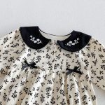 【66-90cm】ロンパース ベビー リボン付き レトロ 花柄 - 画像 (8)