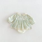 【66-90cm】ロンパース ベビー グリーン 花刺繡 - 画像 (3)