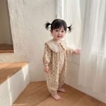 【66-90cm】オールインワン ベビー フラワー柄 折り襟 - 画像 (9)