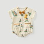 【66-90cm】ロンパース ベビー 恐竜 プリント リボン付き - 画像 (2)