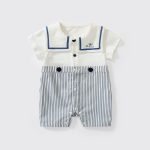 【66-90cm】ロンパース ベビー ブルー ストライプ セレモニー - 画像 (4)
