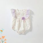 【66-90cm】ロンパース ベビー パープル花 フリル - 画像 (3)