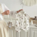 【66-90cm】ロンパース ベビー 熊プリント お出かけに - 画像 (4)