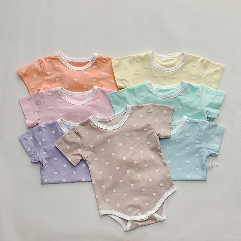 8a5a7bd876b3ff1a492ea37f2e7befca.jpg 【66-90cm】ロンパース ベビー ポルカ ドット柄 パステルカラー - 画像 (1)