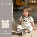 【73-100cm】セットアップ ベビー 可愛い ドッグ柄 サロペット＆シャツ - 画像 (3)