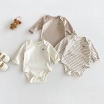 【66-90cm】ロンパース ベビー 熊柄ボーダー シンプル - 画像 (2)
