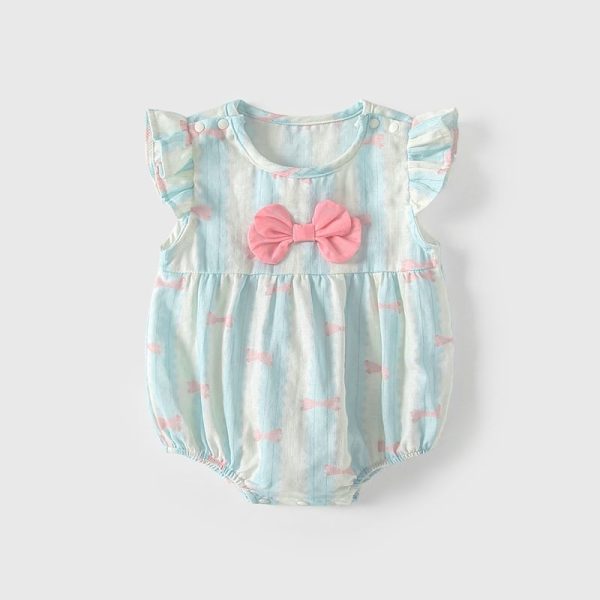 【66-90cm】ロンパース ベビー 蝶結び柄 フリル かわいい