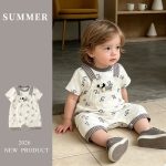 【73-100cm】セットアップ ベビー 可愛い ドッグ柄 サロペット＆シャツ - 画像 (2)