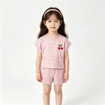 【90-130cm】セットアップ 女の子 チェリー ボーダー - 画像 (9)