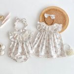 【66-130cm】ロンパースorワンピース ベビー 姉妹服 フラワー柄