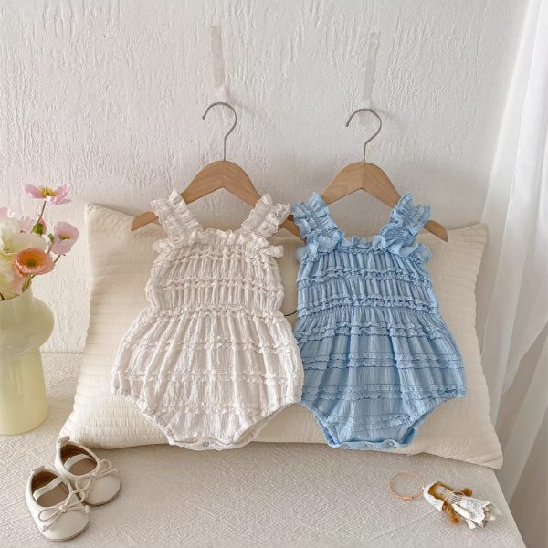 【66-90cm】ロンパース ベビー キャミソール レース フリル