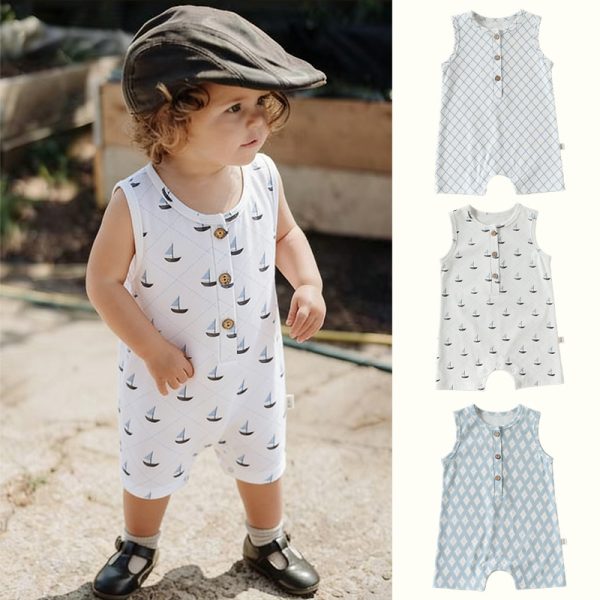 【66-90cm】ロンパース ベビー ノースリープ 薄手
