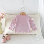 【73-120cm】長袖Ｔシャツ ベビー 無地 リボン付き - 画像 (6)