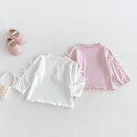 【73-120cm】長袖Ｔシャツ ベビー 無地 リボン付き - 画像 (2)