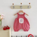 【66-90cm】ロンパース ベビー チェック柄 キャミソール - 画像 (4)