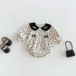 【66-90cm】ロンパース ベビー リボン付き レトロ 花柄