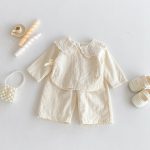 【73-110cm】セットアップ ベビー フリル襟 ジャカード