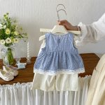 【73-100cm】セットアップ ベビー チェック柄 ノースリープ - 画像 (5)