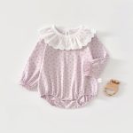 【66-90cm】ロンパース ベビー 小花柄 フリル襟 - 画像 (8)