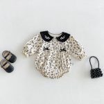 【66-90cm】ロンパース ベビー リボン付き レトロ 花柄 - 画像 (2)
