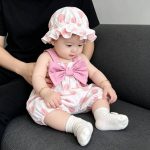 【66-100cm】ロンパース ベビー リボン付き ドット スウィート