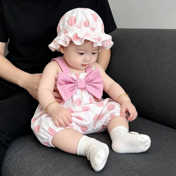 【66-100cm】ロンパース ベビー リボン付き ドット スウィート