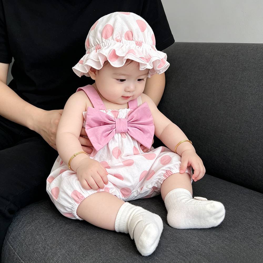 a0c5878c020dc8b1d5c278f5b9d291ea.jpg 【66-100cm】ロンパース ベビー リボン付き ドット スウィート - 画像 (1)