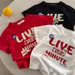 【90-150cm】半袖Tシャツ キッズ服 パッチワーク ロゴプリント - 画像 (2)