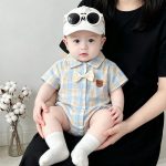 【66-90cm】ロンパース ベビー チェック柄 折り襟 - 画像 (2)