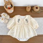 【66-90cm】ロンパース ベビー 花刺繡 プリンセス - 画像 (6)