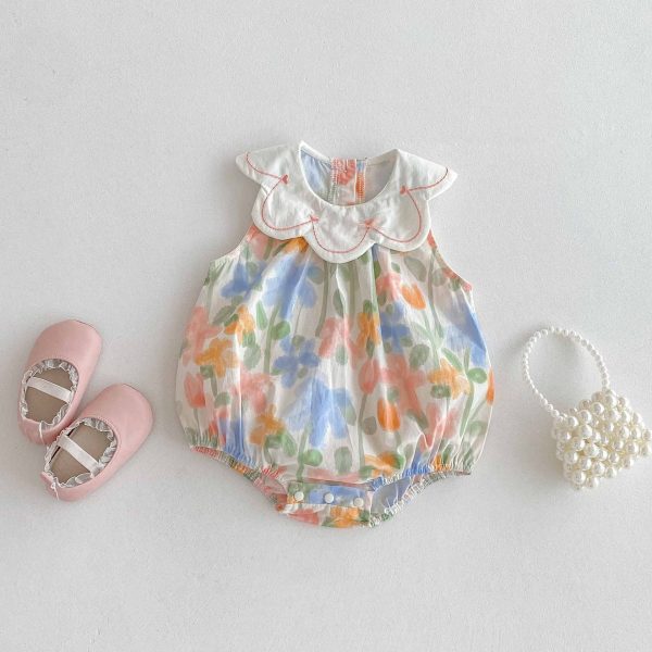 【66-90cm】ロンパース ベビー カラフル フラワー