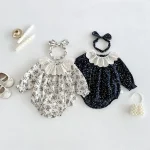 【66-90cm】ロンパース ベビー レース襟 小花柄 - 画像 (2)