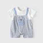 【66-90cm】ロンパース ベビー ドッグ柄 チェック