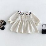【73-110cm】ワンピース ベビー 折り襟 トレンド