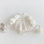 【66-90cm】ロンパース ベビー パフスリーブ 花柄