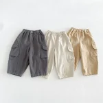 【80-130cm】パンツ ベビー ポケット付き ロング 無地
