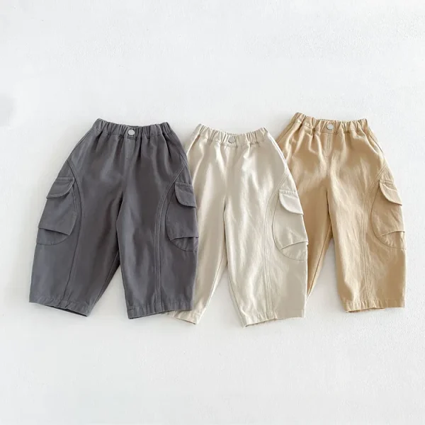 【80-130cm】パンツ ベビー ポケット付き ロング 無地