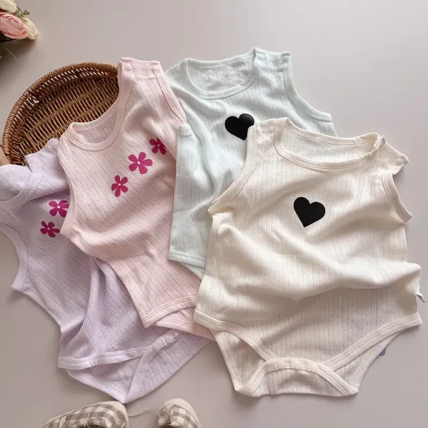 【66-90cm】ロンパース ベビー フラワー ノースリープ