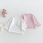 【73-120cm】長袖Ｔシャツ ベビー 無地 リボン付き