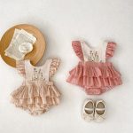 【66-90cm】ロンパース ベビー 花刺繡 フリル