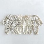【73-100cm】セットアップ ベビー フリル襟 総柄
