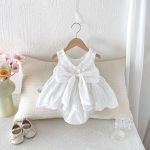 【66-90cm】ロンパース ベビー ビッグ蝶結び レース