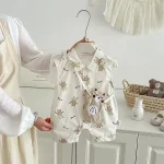【66-90cm】ロンパース ベビー 熊プリント お出かけに
